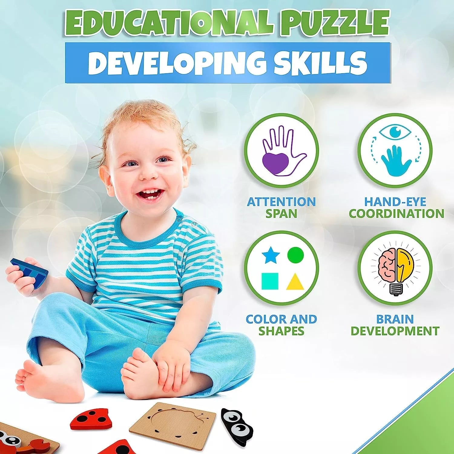 Wooden Puzzle Educational & Learning Montessori Toy for Kids Babies 34pcs