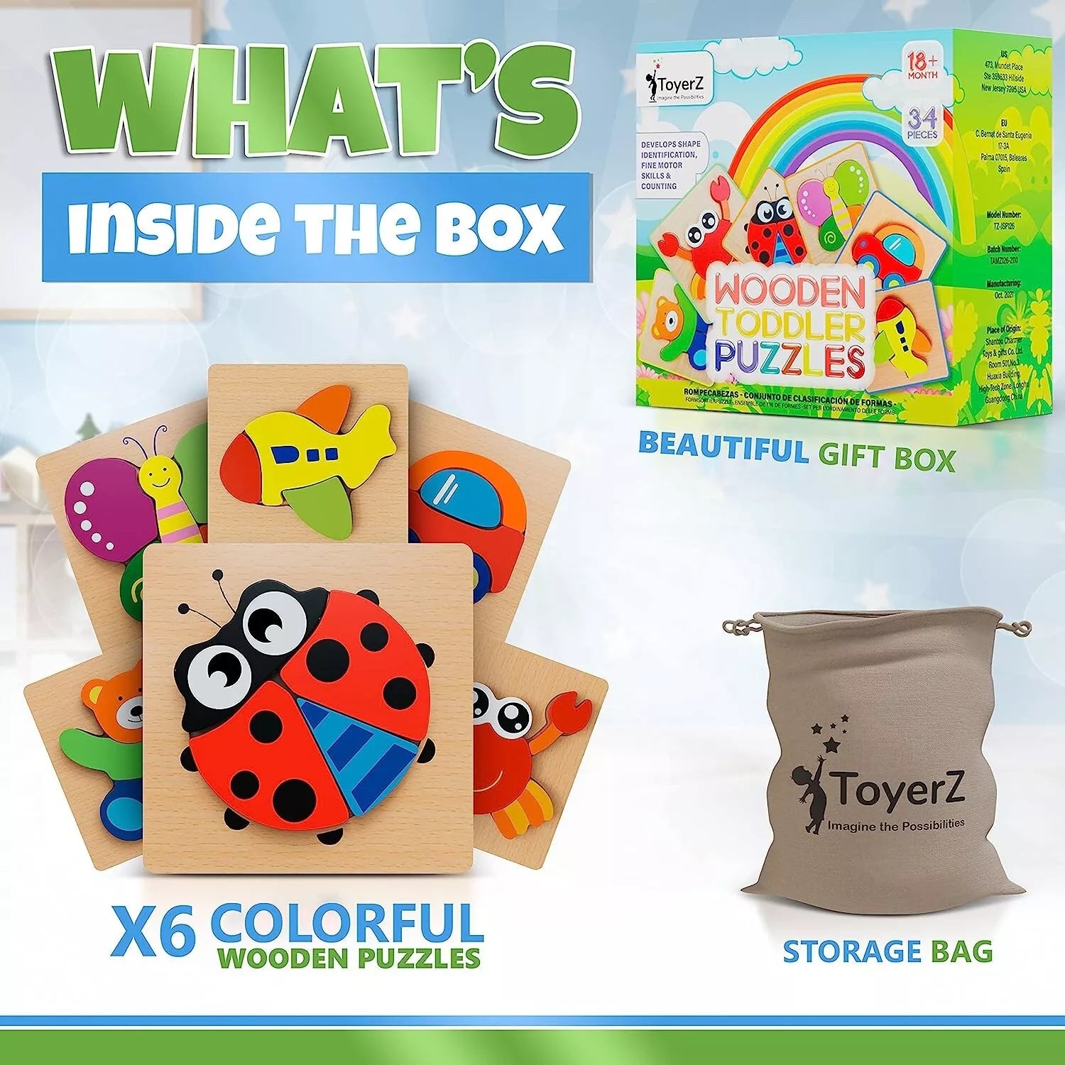 Wooden Puzzle Educational & Learning Montessori Toy for Kids Babies 34pcs